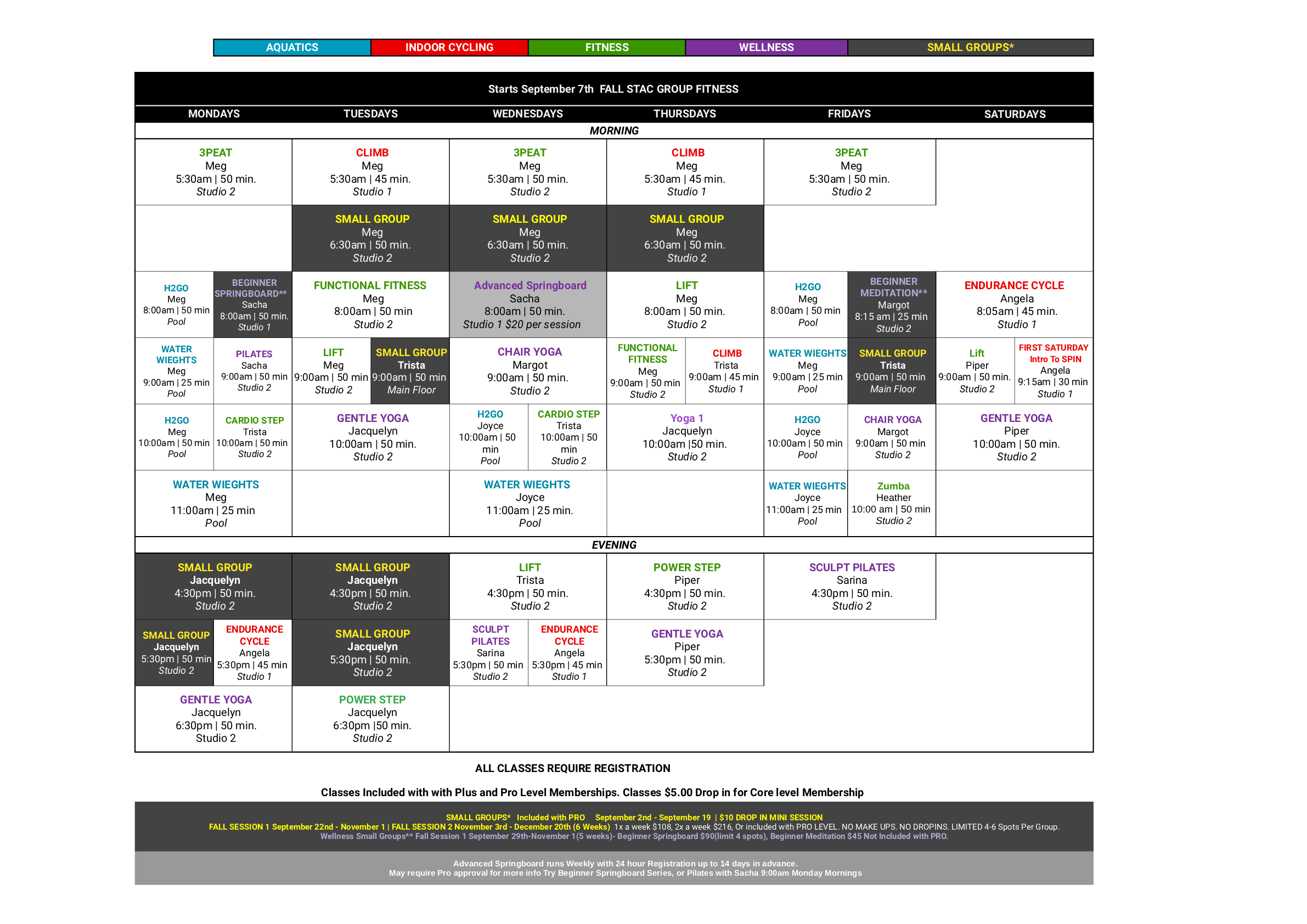 Fall Group Schedule at Steam Boat Tennis and Athletic club
